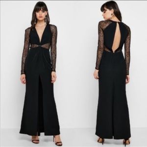 Top Shop Long Black Dress w/ Lace & Front Slid